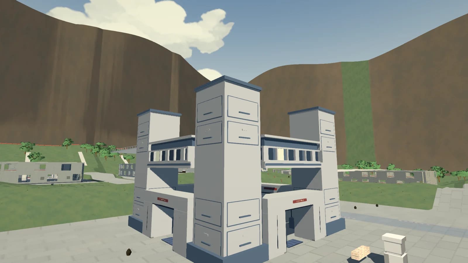 Cabinet-shaped architecture in GraveShift's unfinished Limbo environment