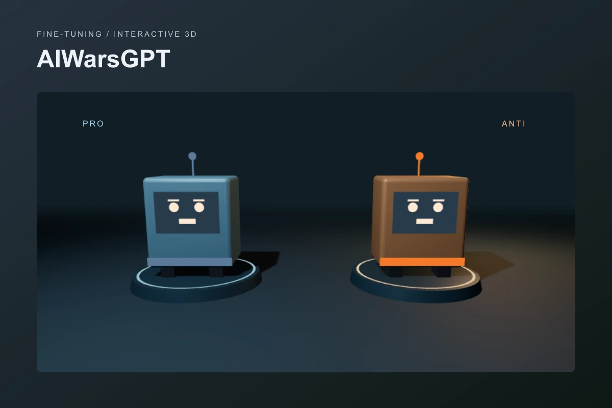 Two stylized robots representing opposing sides of an AI art debate