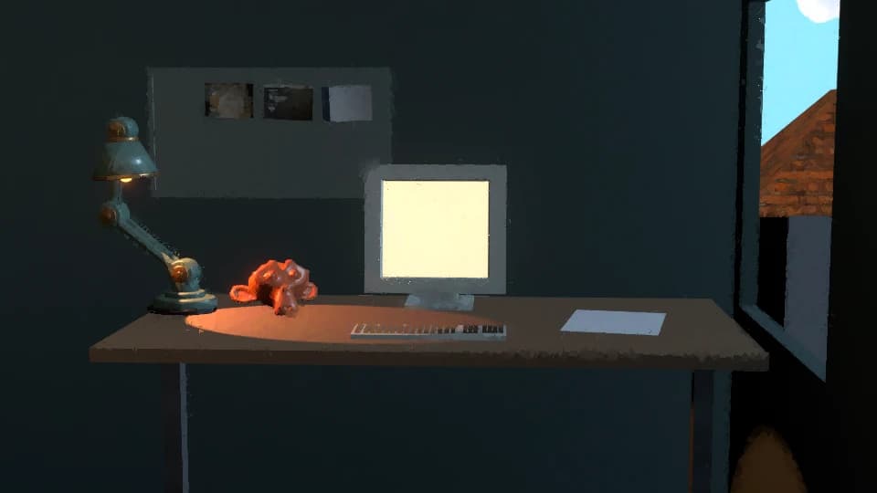 Blender workbench rendered through its existing paint filter and glare