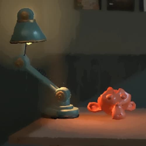 The same lamp and sculpture with uneven outlines and fewer shading variations
